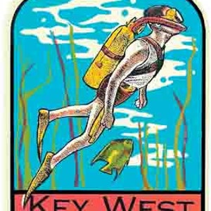 Style vintage des années 1950 Florida Keys Key West scuba Diver autocollant de voyage rétro carte de l'état