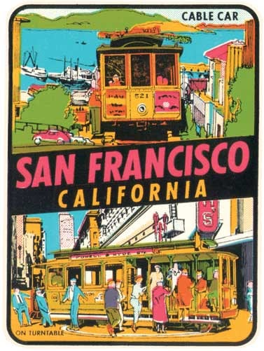 Vintage 1950 Stil Straßenszene San Francisco CA Kalifornien retro Reise Aufkleber Aufkleber Zustand Karte