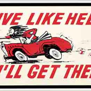 Adesivo da viaggio retrò in stile vintage anni '70 "Drive Like Hell You'll Get There", mappa dello stato