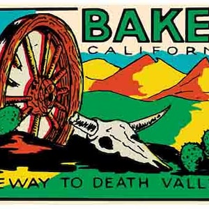 Vintage 1960 Stil Baker CA California Death Valley retro Reise Aufkleber Aufkleber Zustand Karte