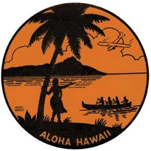 Style vintage des années 1950 Aloha Hawaii Honolulu Maui Waikiki Hula Girl Outrigger Canoes surf voyage rétro sticker sticker carte de l'état