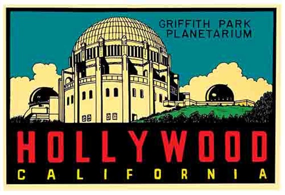 Hollywood California CA Los Angeles Vintage 1950's Style Travel Decal Sticker Hollywood California CA Los Angeles Vintage 1950's Style Travel Decal Sticker