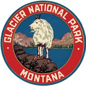Adesivo da viaggio retrò in stile vintage anni '50 con mappa dello stato del Glacier National Park Montana Canada