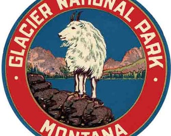 Vintage  1950's style  Glacier   National Park Montana  Canada       retro  travel decal  sticker state map