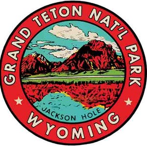 Vintage-Stil der 1950er Jahre Grand Teton National Park WY Wyoming Jackson Hole Retro Reise Aufkleber Aufkleber Zustand Karte