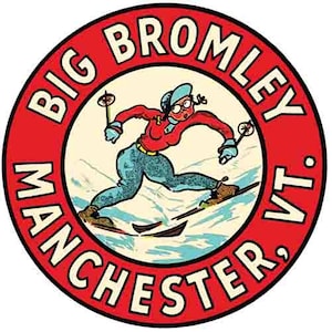 Calcomanía de viaje retro estilo años 60 Big Bromley Manchester VT Vermont para esquí en la nieve mapa del estado
