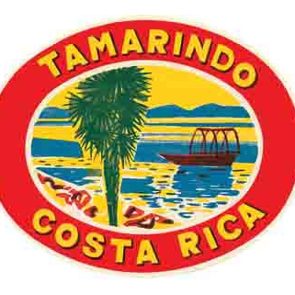 Vintage  1950's style  Playa Tamarindo Guanacaste COSTA RICA       retro  travel decal  sticker state map