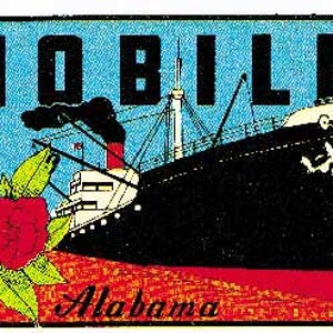 Vintage 1950 Stil Mobile AL Alabama Versand hafen retro Reise Aufkleber Aufkleber Zustand Karte