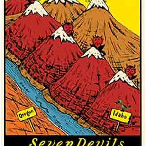 Adesivo da viaggio retrò in stile vintage anni '60 Hells Canyon Oregon Idaho OR ID mappa dello stato