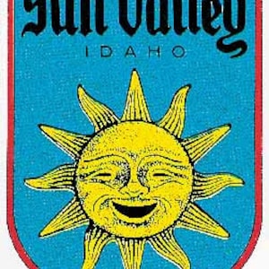 Vintage jaren 1950 stijl Sun Valley ID Idaho sneeuw skiën retro reis sticker staatskaart
