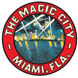 Vintage 1950 's stijl de magische stad Miami Beach FL Florida retro reizen sticker sticker staat kaart