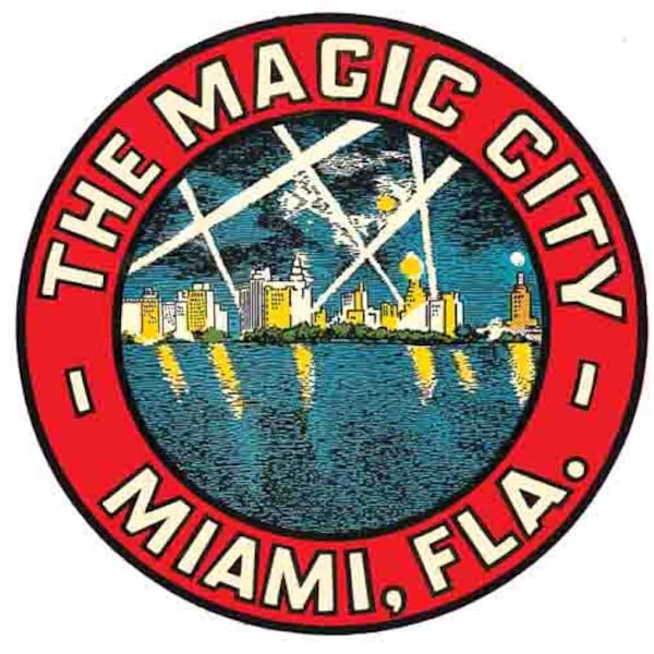 Vintage  1950's style  The Magic City   Miami beach FL  Florida   retro  travel decal  sticker state map