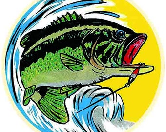 Vintage  1970's style  Bass Fishing       retro  travel decal  sticker state map