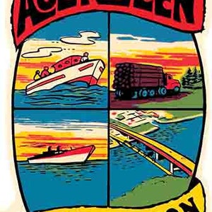 Vintage jaren 50 stijl Aberdeen WA Washington retro reissticker sticker staatskaart