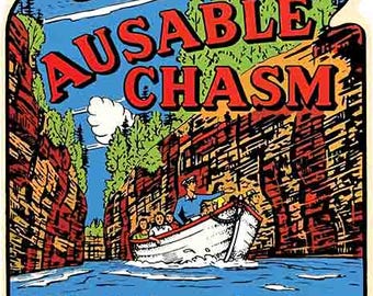 ausable tobacco Vintage 1950's style Ausable Chasm Adirondacks Adirondack Mountains New  York NY retro travel decal sticker state map