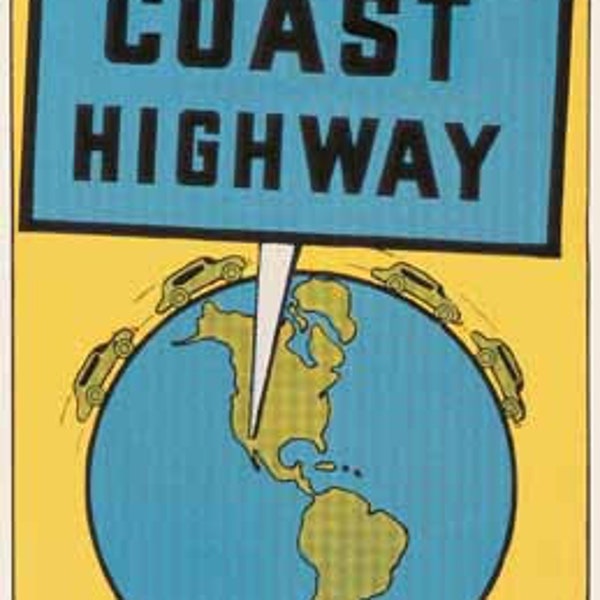 Vintage  1960's style  Pacific Coast Highway CA California  Santa Monica Redondo Beach Laguna  retro  travel decal  sticker state map