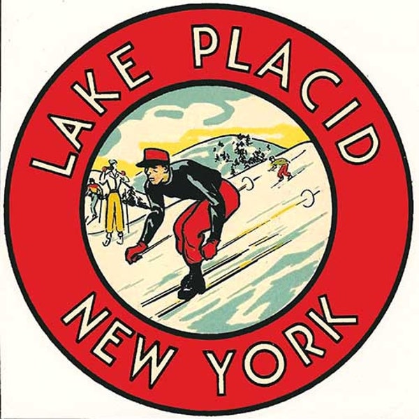 Vintage 1950 Stil Lake Placid NY neue York Schnee ski Olympiade Baden Schönheit retro Reise Aufkleber Aufkleber Zustand Karte