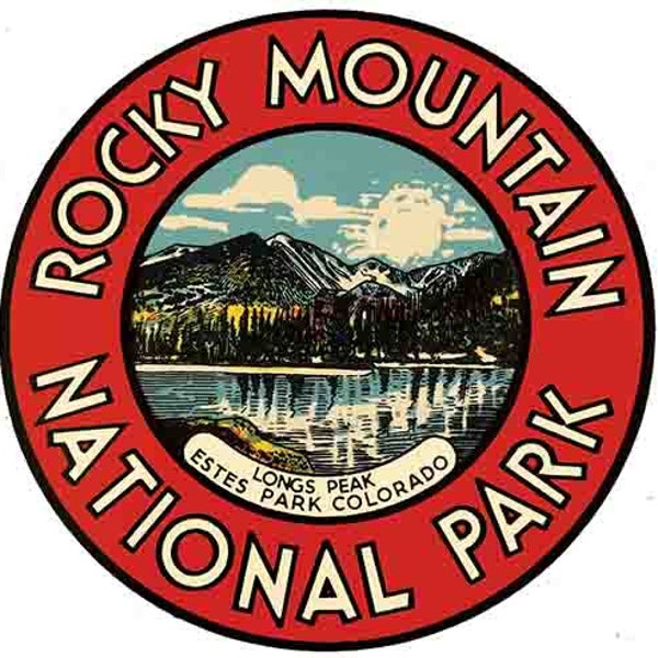 Vintage  1950's style   Rocky Mountain National Park Estes CO Colorado  retro  travel decal  sticker state map