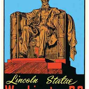 Vintage 1950 Stil Washington DC Lincoln Memorial retro Reise Aufkleber Aufkleber Zustand Karte
