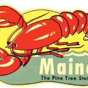 Vintage 1950 style Maine state map Coast Pine Tree State Lobster rétro travel decal sticker