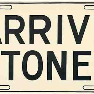 Vintage-Reiseaufkleber im Stil der 1970er Jahre von Arrival Stoned, Retro-Reiseaufkleber, Staatskarte