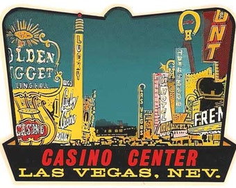 Vintage  1950's style   Las Vegas NV  Nevada Fremont Street Casino   travel decal  sticker state map