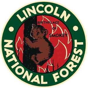 Naklejka podróżna w stylu lat 50. Lincoln National Forest NM New Mexico park retro mapa stanu