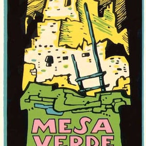 vintage années 1950 style Mesa Verde National Park Colorado CO rétro Voyage décalque autocollant carte de l'état autocollant