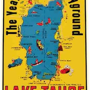 vintage 1950's style Lake Tahoe CA NV California Nevada rétro voyage décalque autocollant carte de l’État
