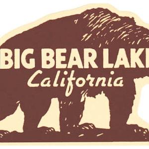 Vintage  1950's style  Big Bear Lake California National Park       retro  travel decal  sticker state map