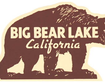 Vintage  1950's style  Big Bear Lake California National Park       retro  travel decal  sticker state map