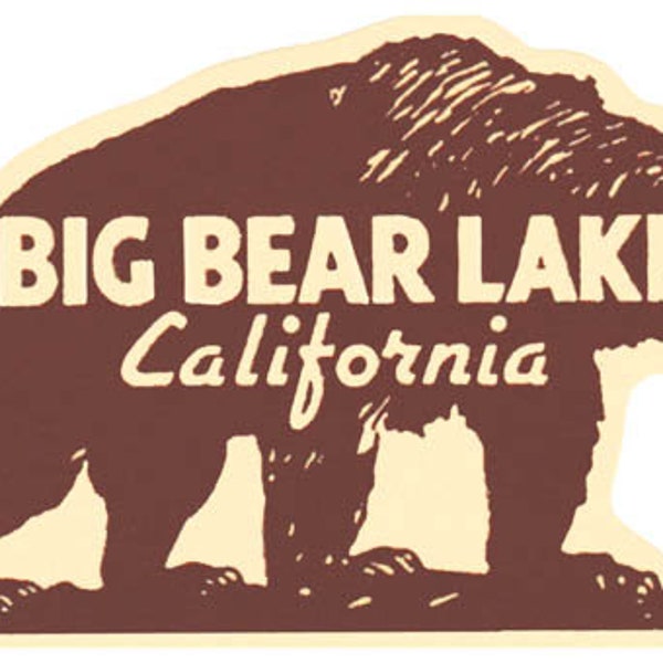 Vintage des années 1950 style Big Bear Lake California National Park rétro voyage Sticker autocollant État carte