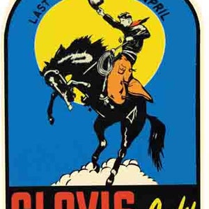 Naklejka podróżna w stylu retro z lat 50. Clovis CA Kalifornia mapa stanu
