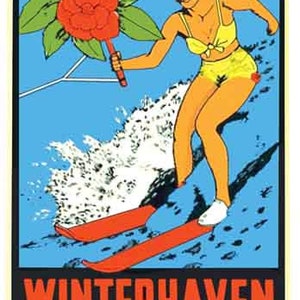 Vintage 1950 Stil Winter Haven FL Florida Cypress Gardens Wasserski retro Reise Aufkleber Aufkleber Zustand Karte