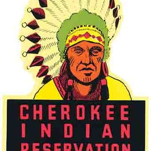 Vintage Stil der 1950er Jahre Cherokee Indianer Reservierung EC Häuptling Retro Reise Aufkleber Aufkleber Zustand Karte