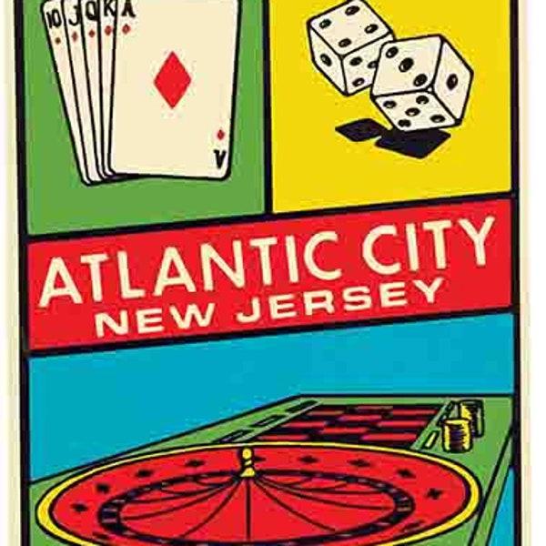 Vintage  1950's style  Atlantic City NJ New Jersey casino  retro  travel decal  sticker state