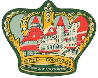 Vintage  1950's style  Hotel Coronado  California  CA          retro  travel decal  sticker state map