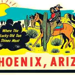 Vintage 1960 Stil Phoenix Arizona AZ Kaktus Wüste Retro Reise Aufkleber Aufkleber Zustand Karte