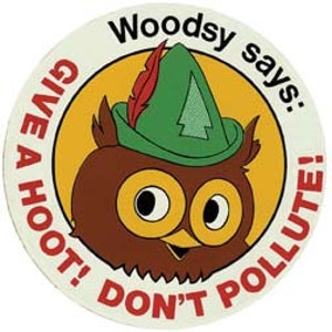 Vintage  1970's style  Give A Hoot Don't Pollute Conservation Environmental    retro  travel decal  sticker state map