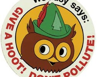 Vintage  1970's style  Give A Hoot Don't Pollute Conservation Environmental    retro  travel decal  sticker state map