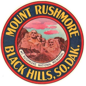 Vintage  1950&#39;s style  Mt. Mount Rushmore Black Hills  National Park SD South Dakota  retro  travel decal  sticker state map