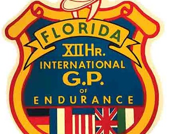 Vintage  1960's style  Sebring FL  Florida  endurance auto racing      retro  travel decal  sticker state map