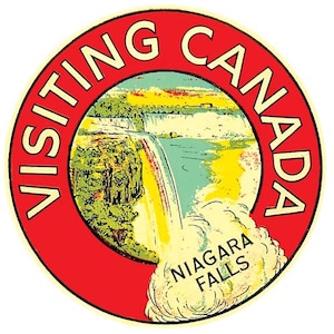 Vintage  1950&#39;s style  Visiting Canada  Niagara Falls NY New York      retro  travel decal  sticker state map