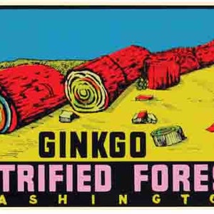 Naklejka podróżna w stylu retro z lat 50. Ginkgo Petrified Forest WA Washington Seattle mapa stanu