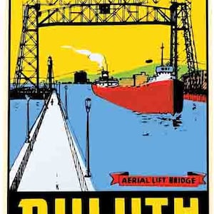 Vintage 1950 Stil Duluth MN Brücke Minnesota retro Reise Aufkleber Aufkleber Zustand Karte