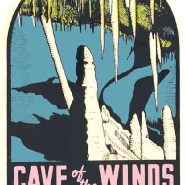 Vintage  1950's style   Cave Of The Winds  Manitou Springs CO  Colorado cavern    retro  travel decal  sticker
