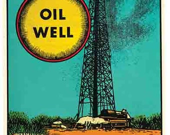 Oklahoma OK Oil Well Retro-Reiseaufkleber im Vintage-Stil der 1950er Jahre, Staatskarte