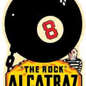 vintage années 1960 style Alcatraz Prison San Francisco California ball and chain retro travel decal sticker state map
