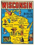 Vintage  1950's style   Wisconsin The Badger State WI  retro  travel decal  sticker state map