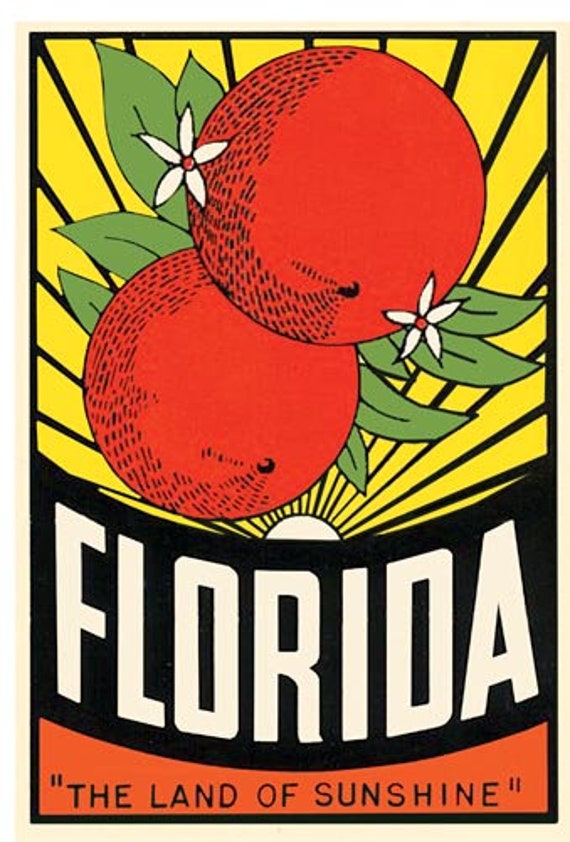 Florida   Land of Sunshine Vintage 50's Style Travel Decal sticker retro 
